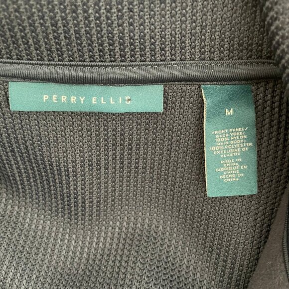 Perry Ellis Full Zip Two Color Fabric Design Jacket Olive Green + Navy Sz M - Picture 11 of 15